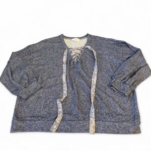 Sugarfox Lace Up Boho Lightweight Sweatshirt Womens 3X Cottage Beach Blue Floral